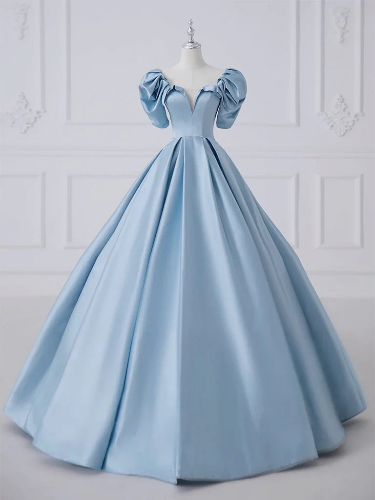 Wholesale A-Line Satin Blue Long Prom Dress Blue Satin Long Formal Dress gowns evening dresses